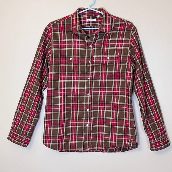 Gustin Plaid Flannel USA Long Sleeve Button Down Shirt - Men's Size XXL - Brown - Picture 1 of 10